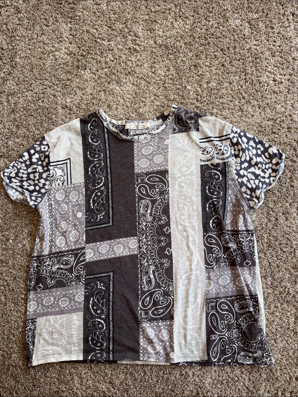 We the Free Free People clarity bandana tee charcoal grey patchwork size small